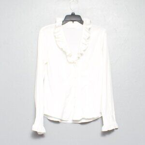 Wallmann ruffle neck long sleeve white blouse